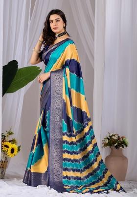 Multicolor Woven Silk Saree Set