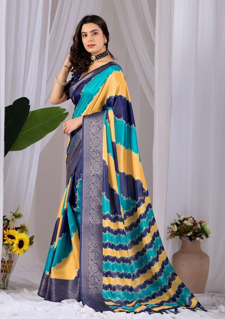Multicolor Woven Silk Blend Saree Set for Diwali and Festive Wear - Indya