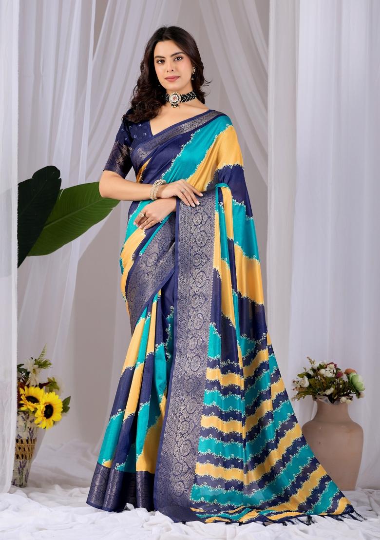 Multicolor Woven Silk Saree Set - Indya