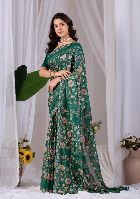 Green Printed Monsoon Saree Set