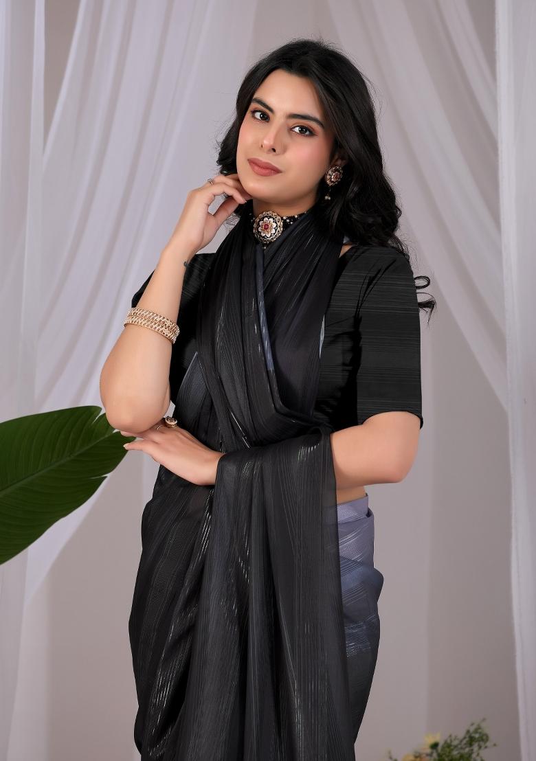 Grey Printed Monsoon Saree Set - Indya