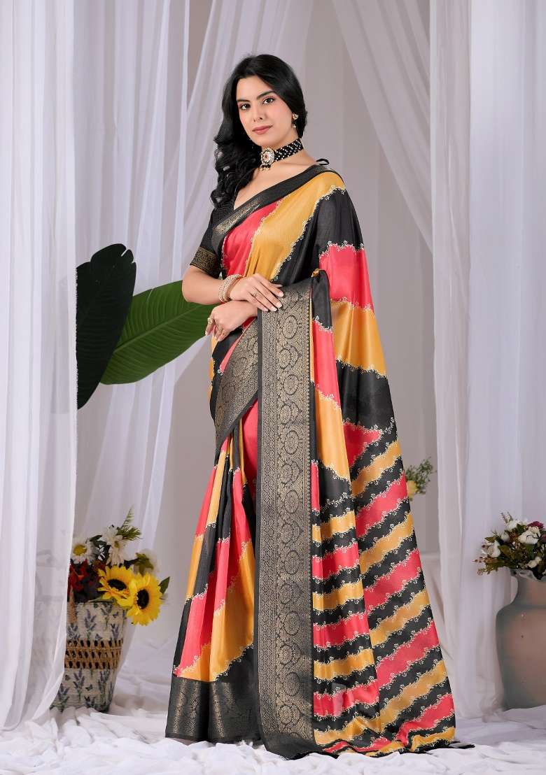 Multicolor Woven Silk Blend Saree Set for Diwali | Wedding & Festive Wear - Indya