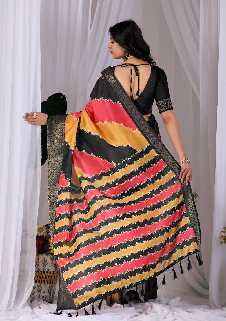 Multicolor Woven Silk Blend Saree Set for Diwali | Wedding & Festive Wear - Indya