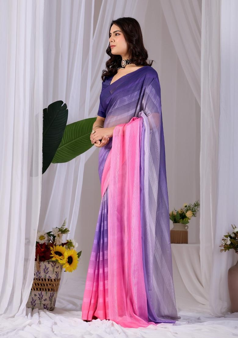 Multicolor Printed Monsoon Saree Set - Indya