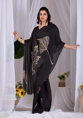 Black Printed Georgette Saree Set