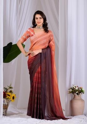 Peach Zari Work Monsoon Saree Set