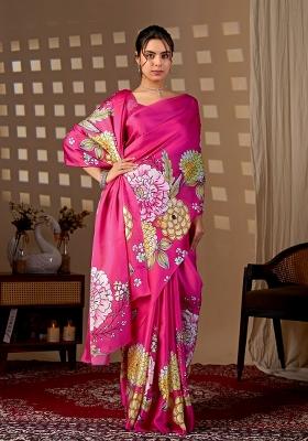 Pink Printed Georgette Saree Set