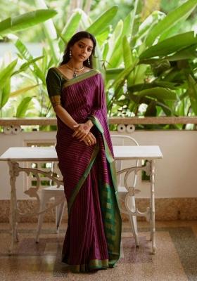 Wine Jacquard Silk Saree Set