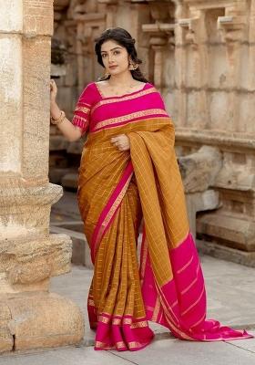 Mustard Jacquard Silk Saree Set