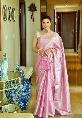 Pink Jacquard Silk Saree Set