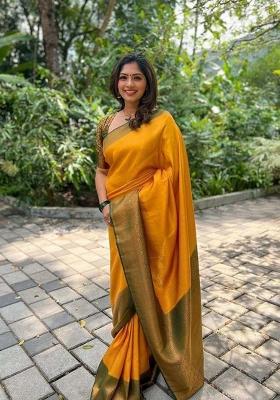 Mustard Jacquard Silk Saree Set