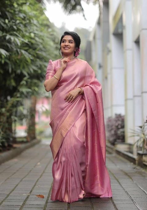 Pink Zari Work Silk Saree Set