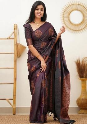 Wine Jacquard Silk Saree Set