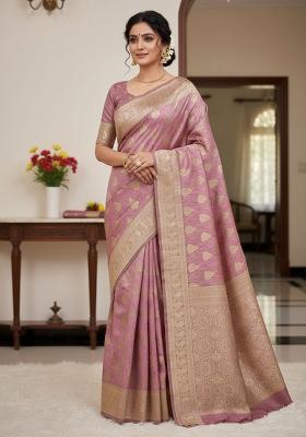 Pink Zari Work Silk Saree Set