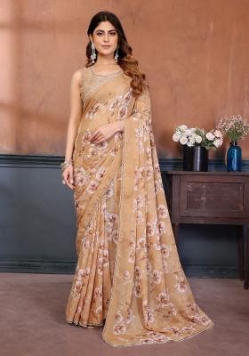 Mustard Printed Georgette Saree Set