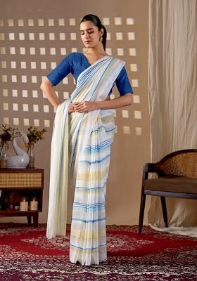 White Printed Monsoon Saree Set