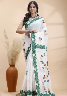 White Hand Woven Cotton Saree Set