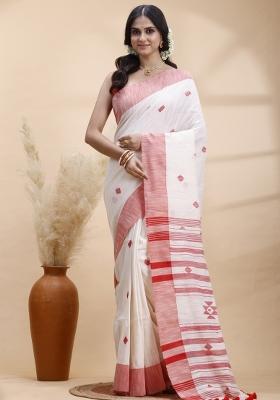 White Hand Woven Cotton Saree Set
