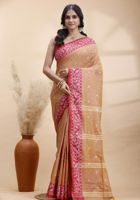Golden Hand Woven Cotton Saree Set