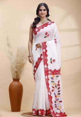 White Hand Woven Cotton Saree Set