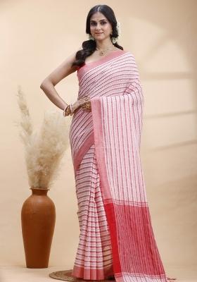 White Hand Woven Cotton Saree Set