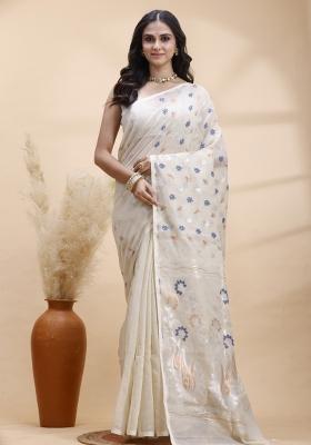 Grey Hand Woven Cotton Saree Set