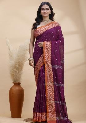 Magenta Hand Woven Cotton Saree Set