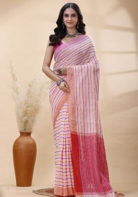 White Hand Woven Cotton Saree Set