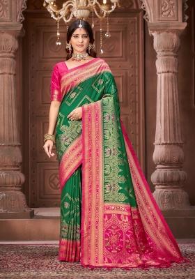 Green Border Work Silk Blend Saree Set