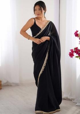 Black Zari Work Silk Saree Set