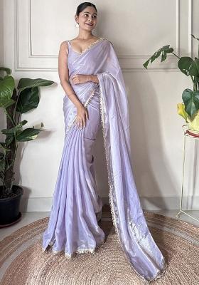 Lavender Zari Work Silk Saree Set