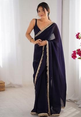 Purple Zari Work Silk Saree Set