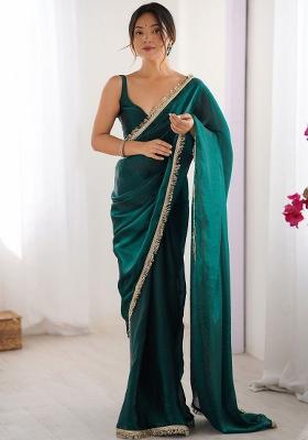 Rama Green Zari Work Silk Saree Set