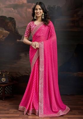 Pink Zari Work Rangoli Saree Set