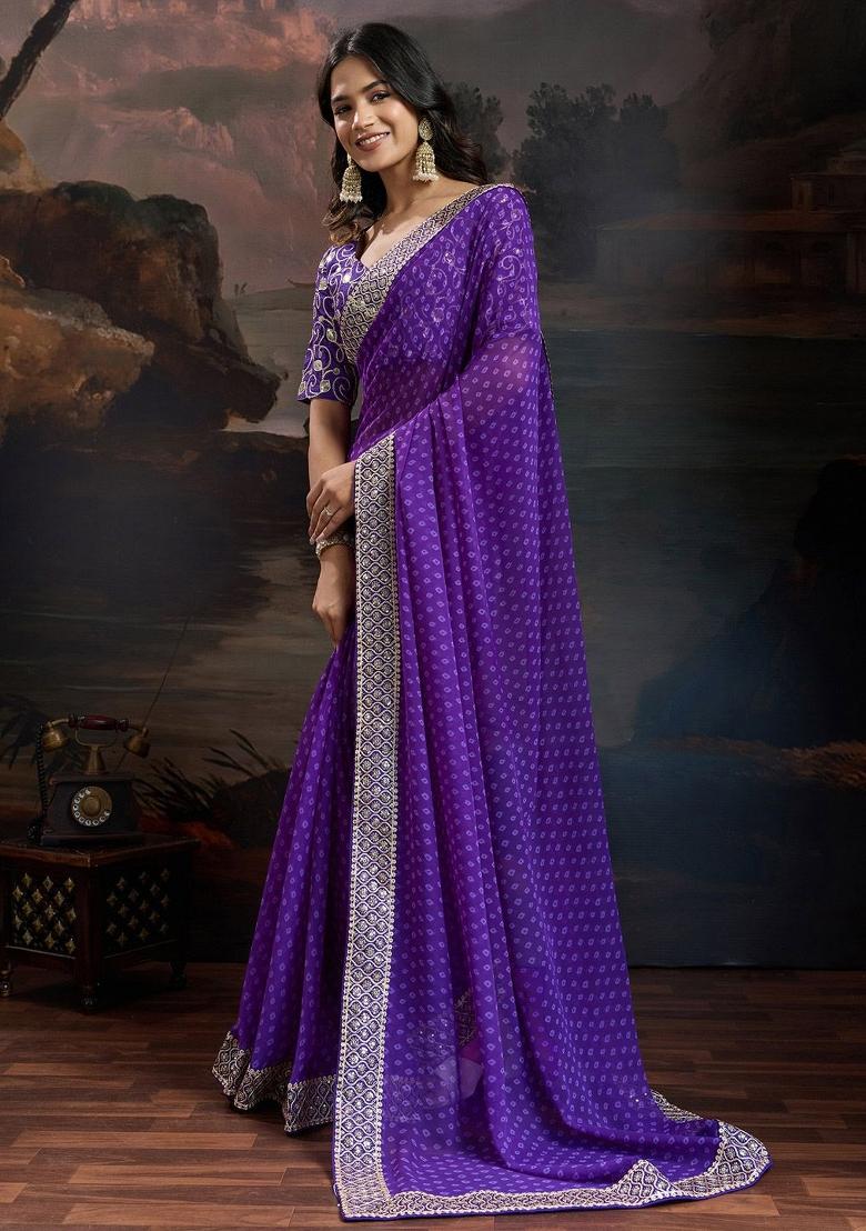 Royal Blue Zari Work Rangoli Saree Set - Indya