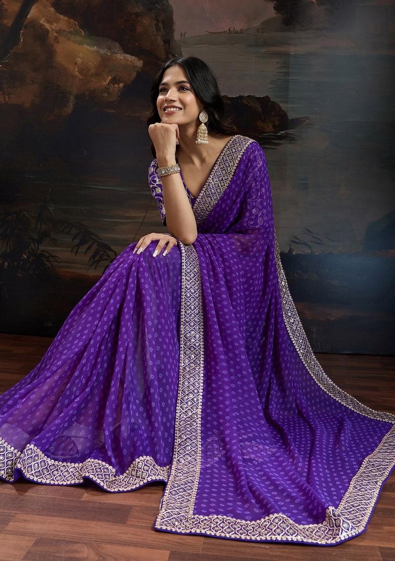 Royal Blue Zari Work Rangoli Saree Set - Indya