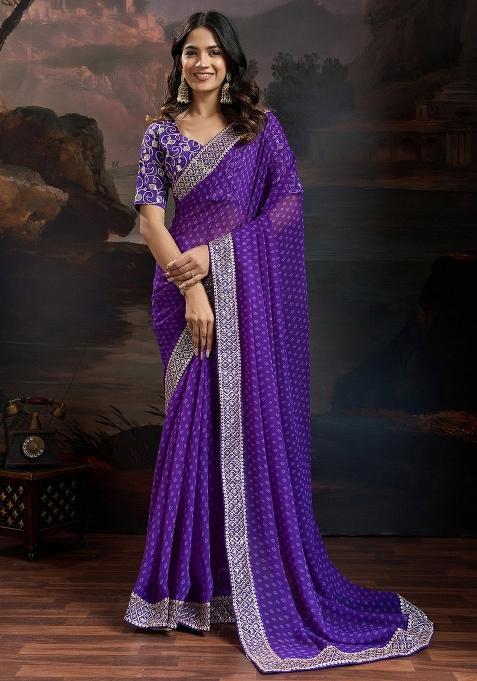 Royal Blue Zari Work Rangoli Saree Set