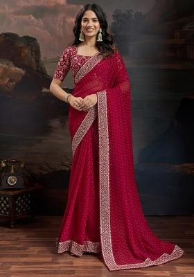 Red Zari Work Rangoli Saree Set