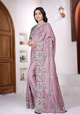 Light Pink Zari Work Net Saree Set