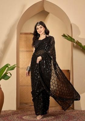 Black Zari Work Georgette Saree Set