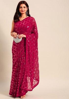 Pink Zari Work Georgette Saree Set