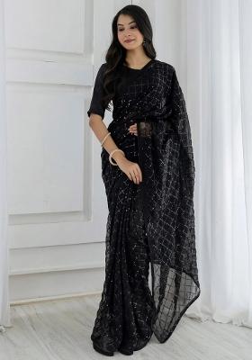 Black Zari Work Georgette Saree Set