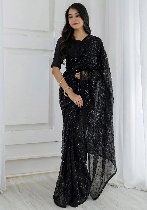 Black Zari Work Georgette Saree Set