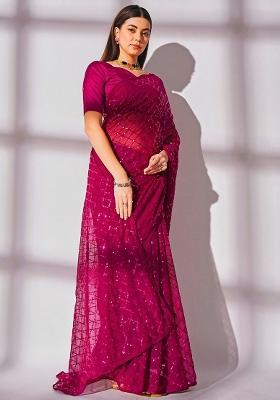 Pink Zari Work Georgette Saree Set