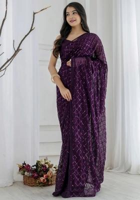 Wine Zari Work Georgette Saree Set