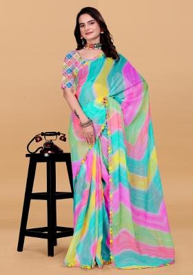 Multicolor Zari Work Georgette Saree Set