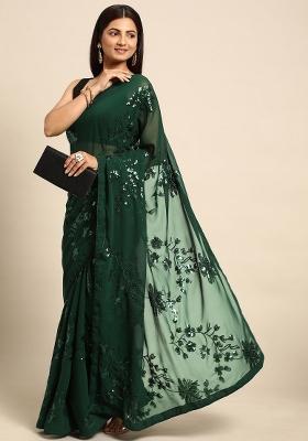 Green Zari Work Georgette Saree Set