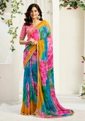Multicolor Zari Work Georgette Saree Set