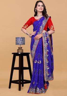 Blue Zari Work Georgette Saree Set