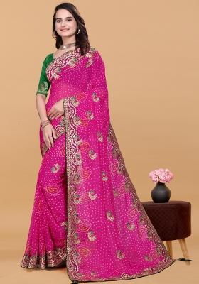Pink Zari Work Georgette Saree Set